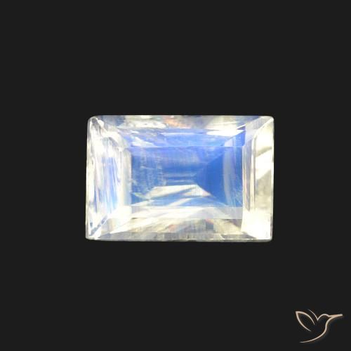 0.56ct Natural Blanco azulado Piedra lunar arcoíris, Corte Baguette, Transparente