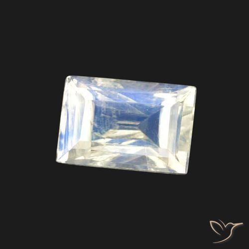 Piedra lunar arcoíris Blanco azulado natural de 0.56 ct, Corte Baguette, Transparente