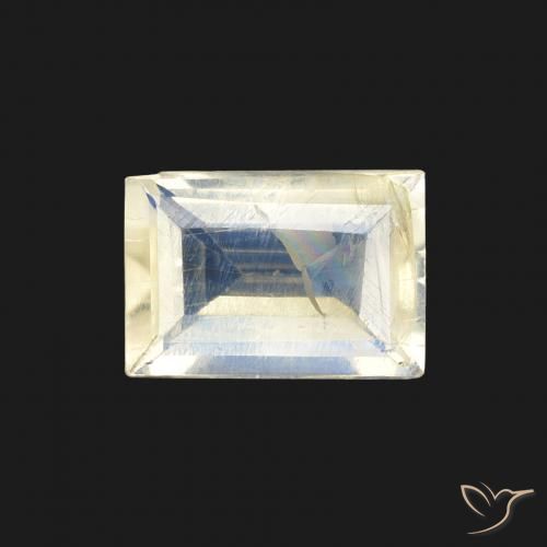 0.76ct Natural Blanco azulado Piedra lunar arcoíris, Corte Baguette, Transparente
