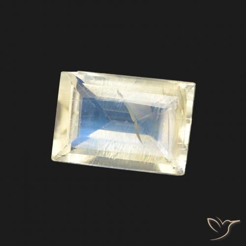 Piedra lunar arcoíris Blanco azulado natural de 0.76 ct, Corte Baguette, Transparente