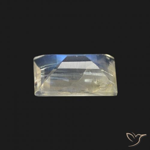 Piedra lunar arcoíris Blanco azulado natural de 0.76 ct, Corte Baguette, Transparente
