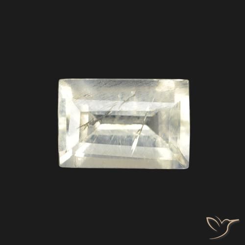 0.59ct Natural Blanco azulado Piedra lunar arcoíris, Corte Baguette, Transparente