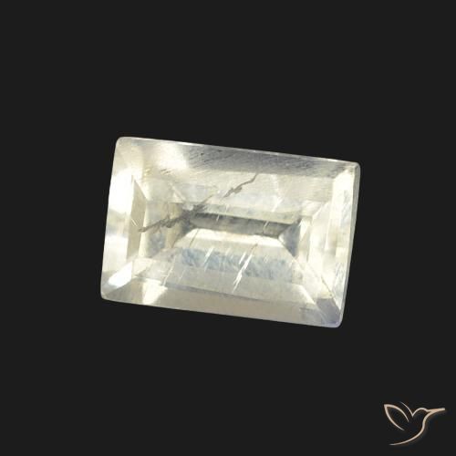 Piedra lunar arcoíris Blanco azulado natural de 0.59 ct, Corte Baguette, Transparente