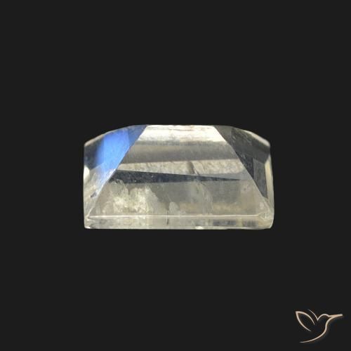 Piedra lunar arcoíris Blanco azulado natural de 0.59 ct, Corte Baguette, Transparente