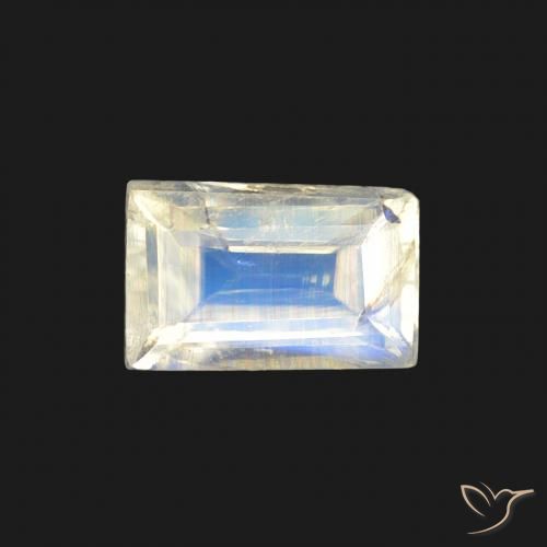 0.51ct Natural Blanco azulado Piedra lunar arcoíris, Corte Baguette, Transparente