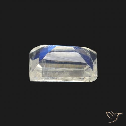 Piedra lunar arcoíris Blanco azulado natural de 0.51 ct, Corte Baguette, Transparente