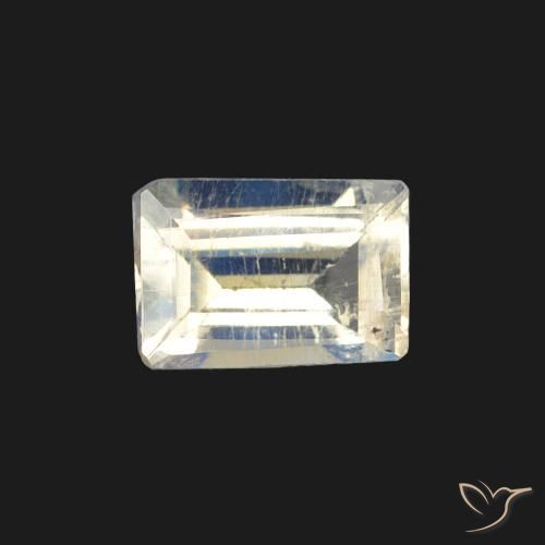 0.45ct Natural Blanco azulado Piedra lunar arcoíris, Corte Baguette, Transparente