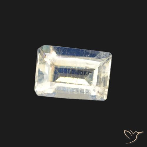 Piedra lunar arcoíris Blanco azulado natural de 0.45 ct, Corte Baguette, Transparente