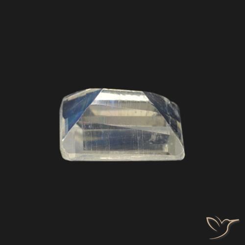 Piedra lunar arcoíris Blanco azulado natural de 0.45 ct, Corte Baguette, Transparente