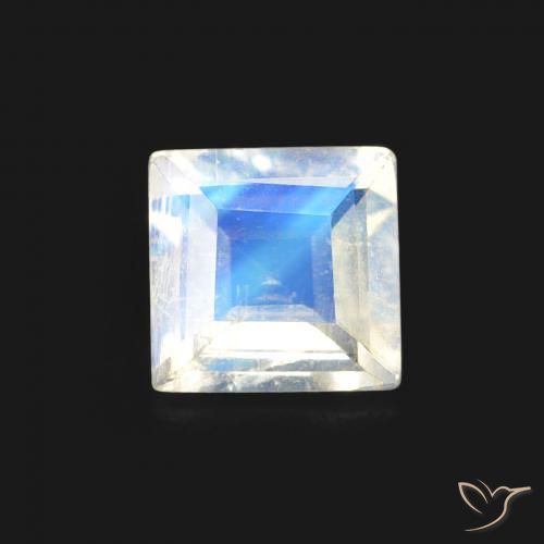 0.44ct Natural Blanco azulado Piedra lunar arcoíris, Cuadrado, Transparente