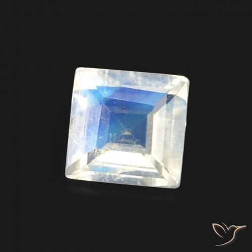 Piedra lunar arcoíris Blanco azulado natural de 0.44 ct, Cuadrado, Transparente
