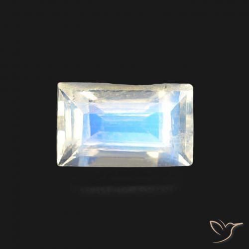 0.50ct Natural Blanco azulado Piedra lunar arcoíris, Corte Baguette, Transparente