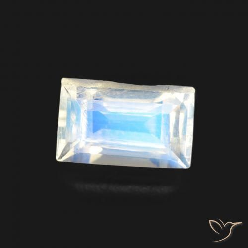 Piedra lunar arcoíris Blanco azulado natural de 0.50 ct, Corte Baguette, Transparente