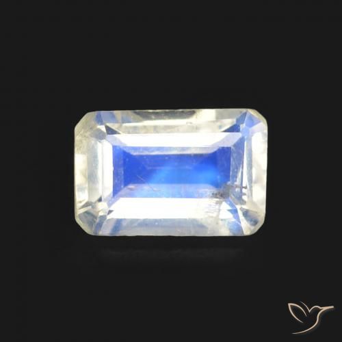 0.57ct Natural Blanco azulado Piedra lunar arcoíris, corte esmeralda, Transparente