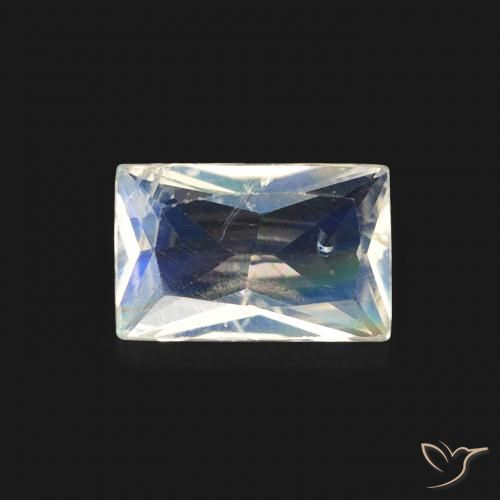 0.46ct Natural Blanco azulado Piedra lunar arcoíris, Corte Baguette, Transparente