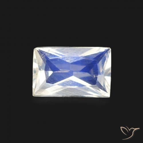 0.43ct Natural Blanco azulado Piedra lunar arcoíris, Corte Baguette, Transparente