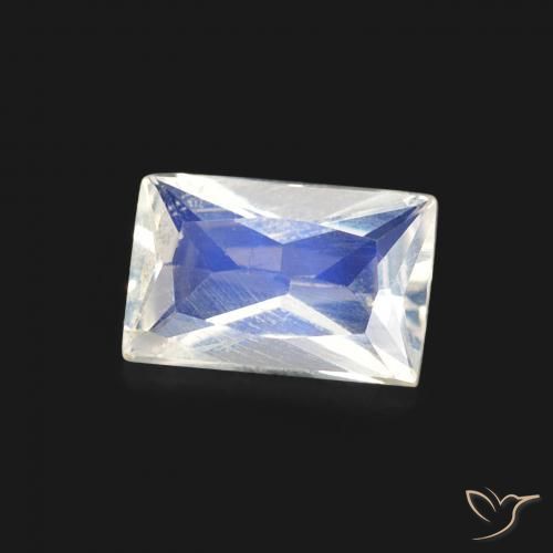 Piedra lunar arcoíris Blanco azulado natural de 0.43 ct, Corte Baguette, Transparente