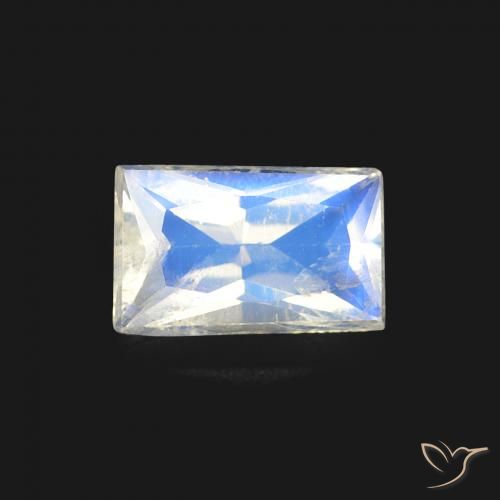 0.45ct Natural Blanco azulado Piedra lunar arcoíris, Corte Baguette, Transparente