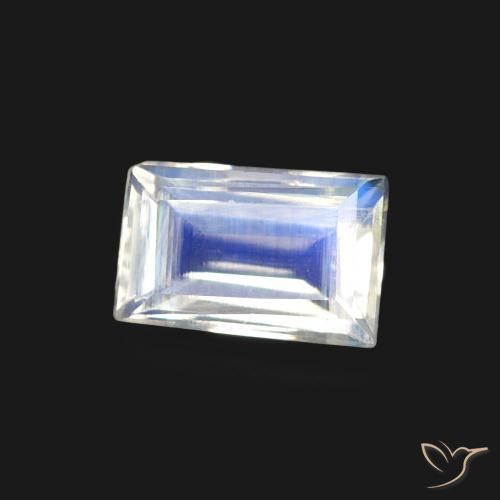 Piedra lunar arcoíris Blanco azulado natural de 0.47 ct, Corte Baguette, Transparente