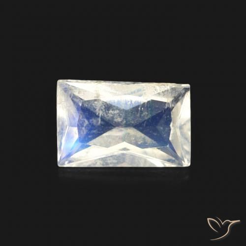 0.49ct Natural Blanco azulado Piedra lunar arcoíris, Corte Baguette, Transparente
