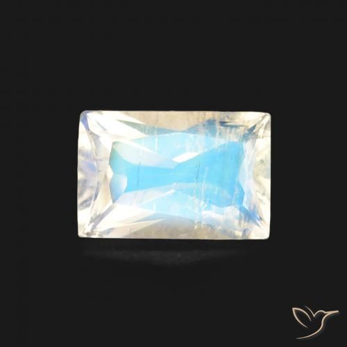 0.46ct Natural Blanco azulado Piedra lunar arcoíris, Corte Baguette, Transparente