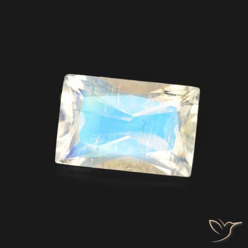 Piedra lunar arcoíris Blanco azulado natural de 0.46 ct, Corte Baguette, Transparente