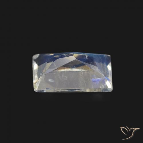 Piedra lunar arcoíris Blanco azulado natural de 0.46 ct, Corte Baguette, Transparente