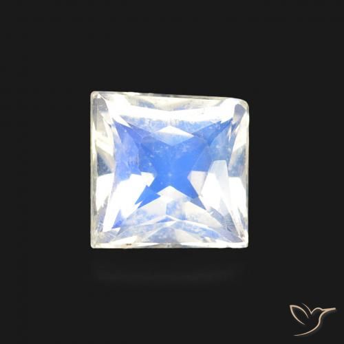0.55ct Natural Blanco azulado Piedra lunar arcoíris, Cuadrado, Transparente