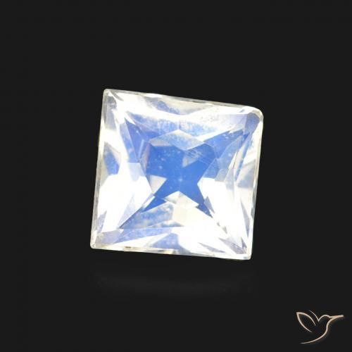 Piedra lunar arcoíris Blanco azulado natural de 0.55 ct, Cuadrado, Transparente