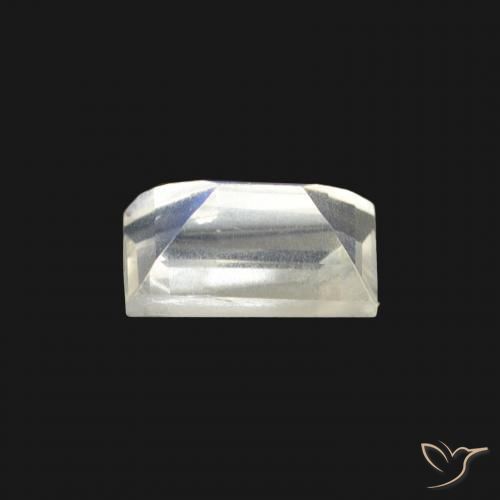 Piedra lunar arcoíris Blanco azulado natural de 0.53 ct, Corte Baguette, Transparente
