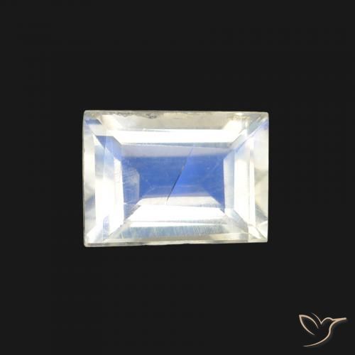 1.00ct Natural Blanco azulado Piedra lunar arcoíris, Corte Baguette, Transparente