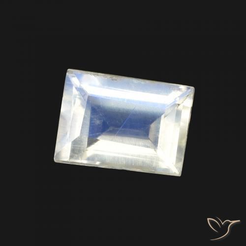 Piedra lunar arcoíris Blanco azulado natural de 1.00 ct, Corte Baguette, Transparente
