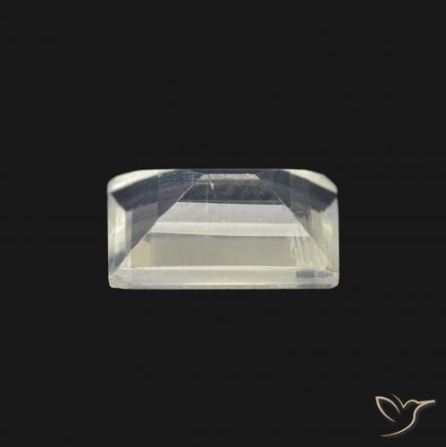 Piedra lunar arcoíris Blanco azulado natural de 0.72 ct, Corte Baguette, Transparente