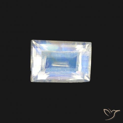 0.57ct Natural Blanco azulado Piedra lunar arcoíris, Corte Baguette, Transparente