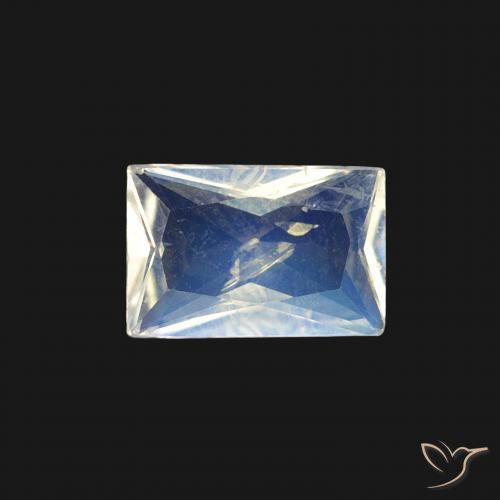 0.45ct Natural Blanco azulado Piedra lunar arcoíris, Corte Baguette, Transparente