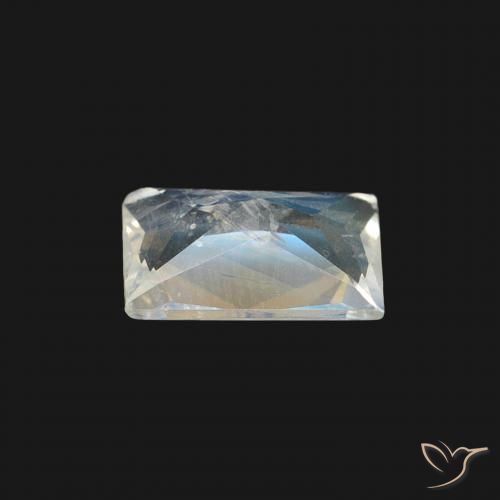 Piedra lunar arcoíris Blanco azulado natural de 0.45 ct, Corte Baguette, Transparente