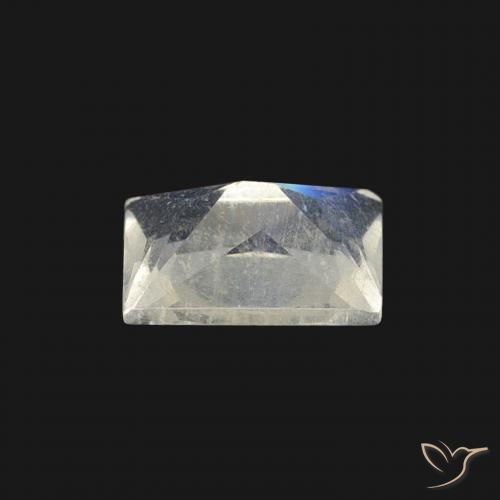 Piedra lunar arcoíris Blanco azulado natural de 0.54 ct, Corte Baguette, Transparente