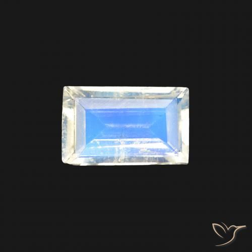 0.34ct Natural Blanco azulado Piedra lunar arcoíris, Corte Baguette, Transparente