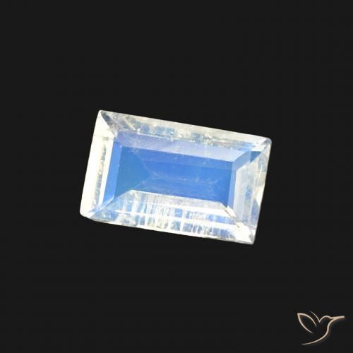 Piedra lunar arcoíris Blanco azulado natural de 0.34 ct, Corte Baguette, Transparente