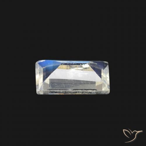 Piedra lunar arcoíris Blanco azulado natural de 0.34 ct, Corte Baguette, Transparente