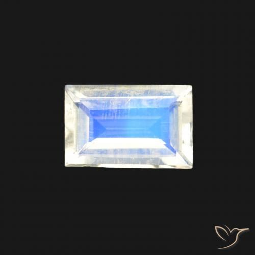 0.44ct Natural Blanco azulado Piedra lunar arcoíris, Corte Baguette, Transparente