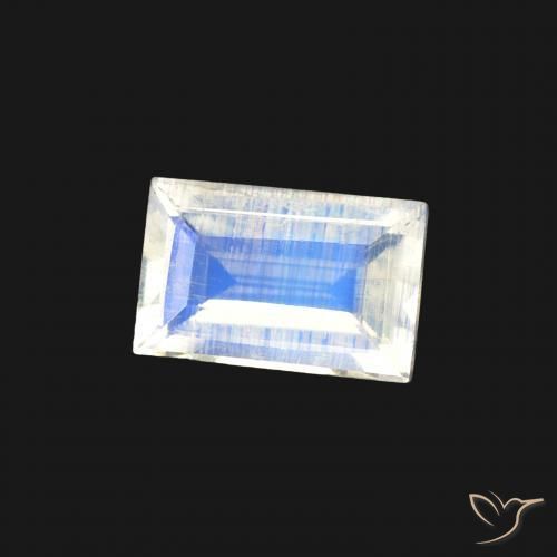 Piedra lunar arcoíris Blanco azulado natural de 0.44 ct, Corte Baguette, Transparente