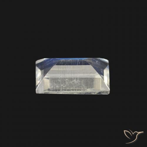 Piedra lunar arcoíris Blanco azulado natural de 0.44 ct, Corte Baguette, Transparente