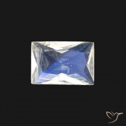 0.40ct Natural Blanco azulado Piedra lunar arcoíris, Corte Baguette, Transparente