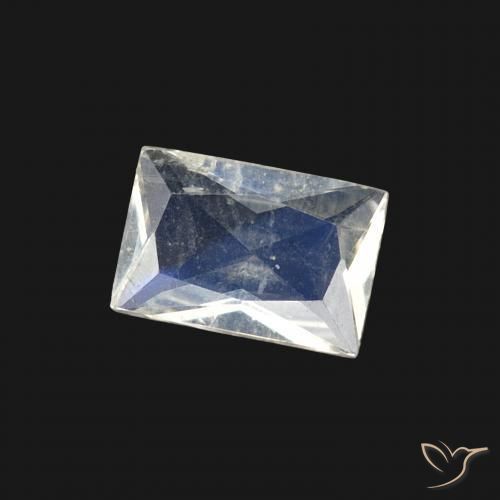 Piedra lunar arcoíris Blanco azulado natural de 0.40 ct, Corte Baguette, Transparente