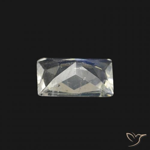 Piedra lunar arcoíris Blanco azulado natural de 0.40 ct, Corte Baguette, Transparente