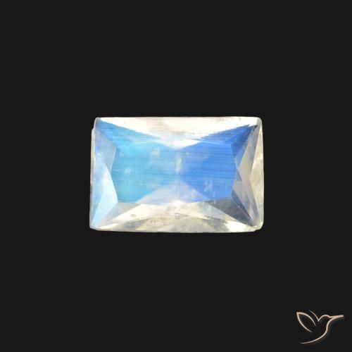 0.37ct Natural Blanco azulado Piedra lunar arcoíris, Corte Baguette, Transparente