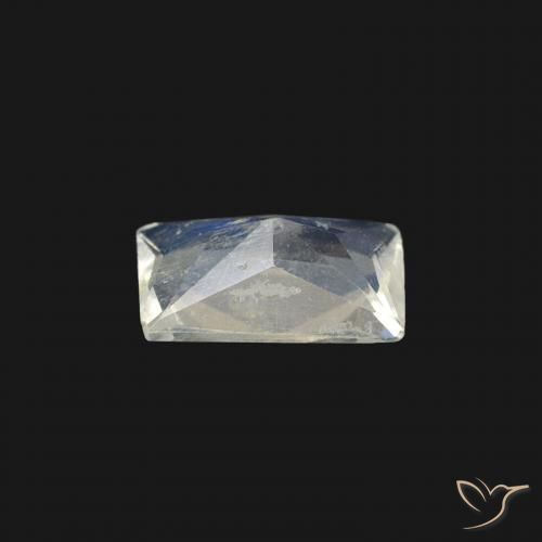 Piedra lunar arcoíris Blanco azulado natural de 0.37 ct, Corte Baguette, Transparente
