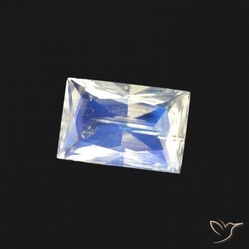 Piedra lunar arcoíris Blanco azulado natural de 0.45 ct, Corte Baguette, Transparente