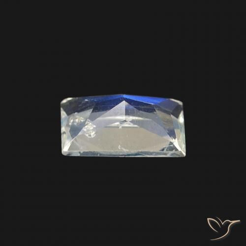 Piedra lunar arcoíris Blanco azulado natural de 0.45 ct, Corte Baguette, Transparente